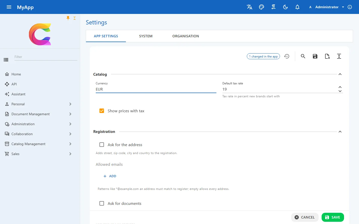 App configuration