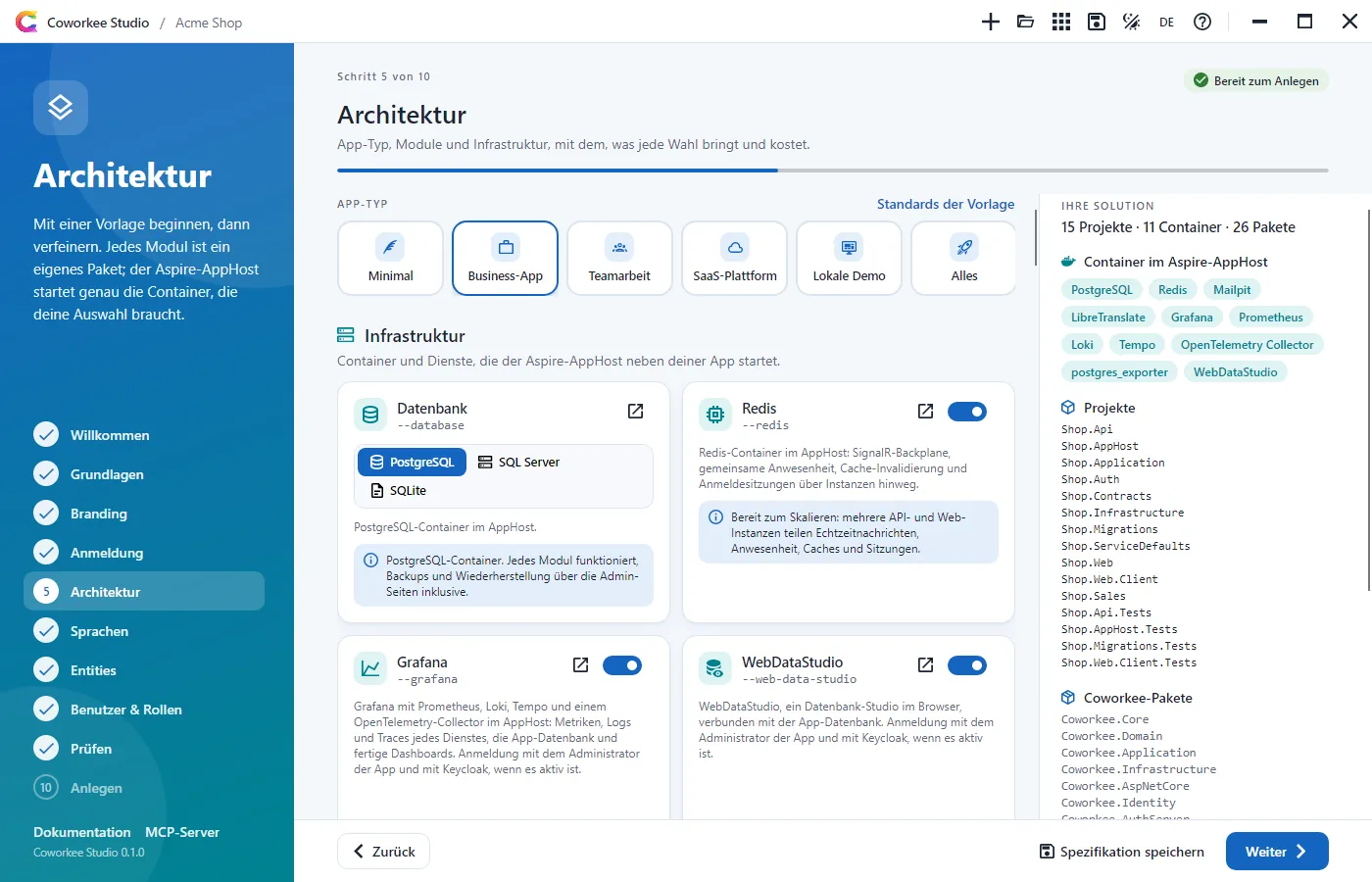 Coworkee Studio: Module und Infrastruktur