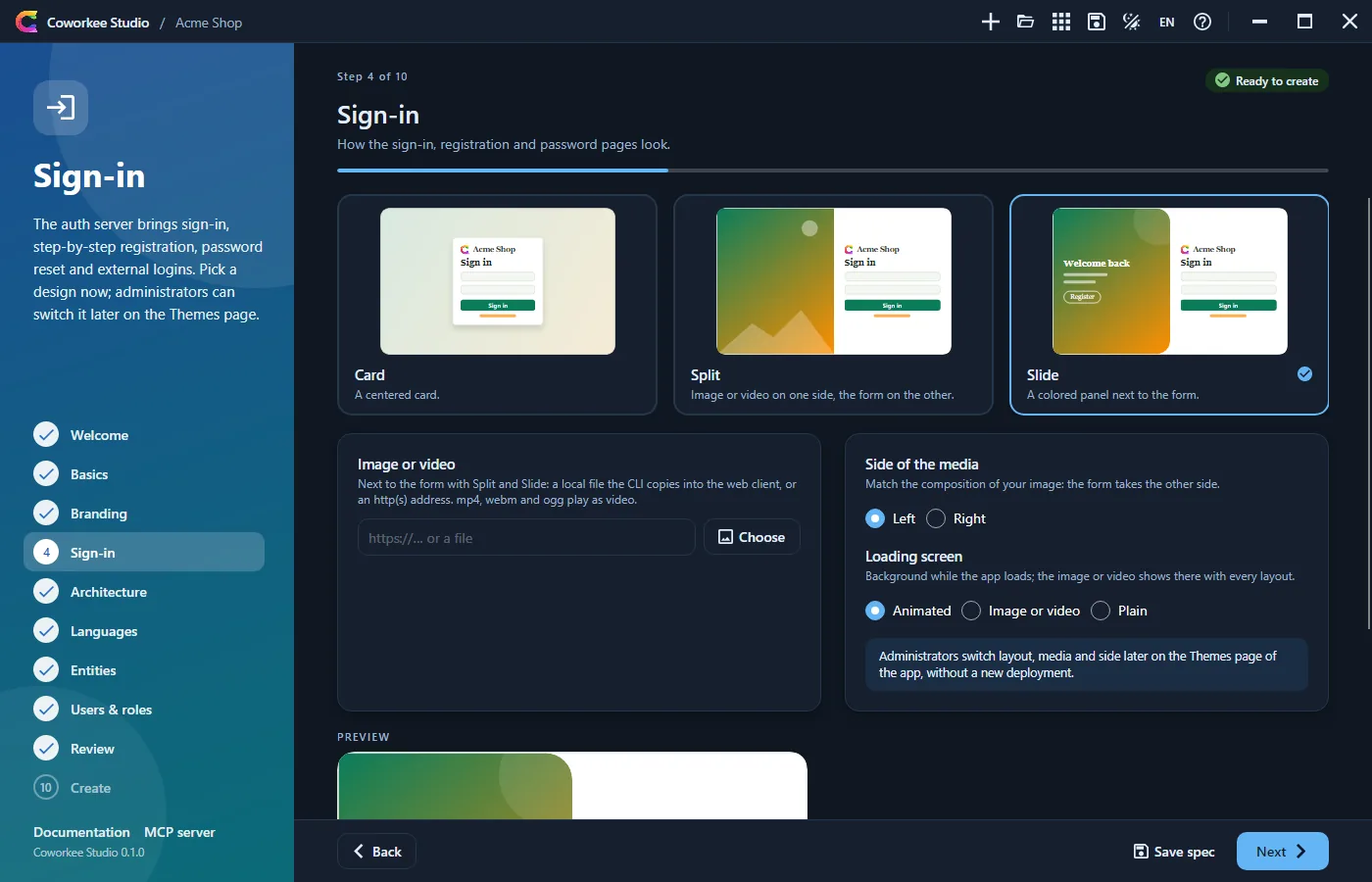 The design of the sign-in page