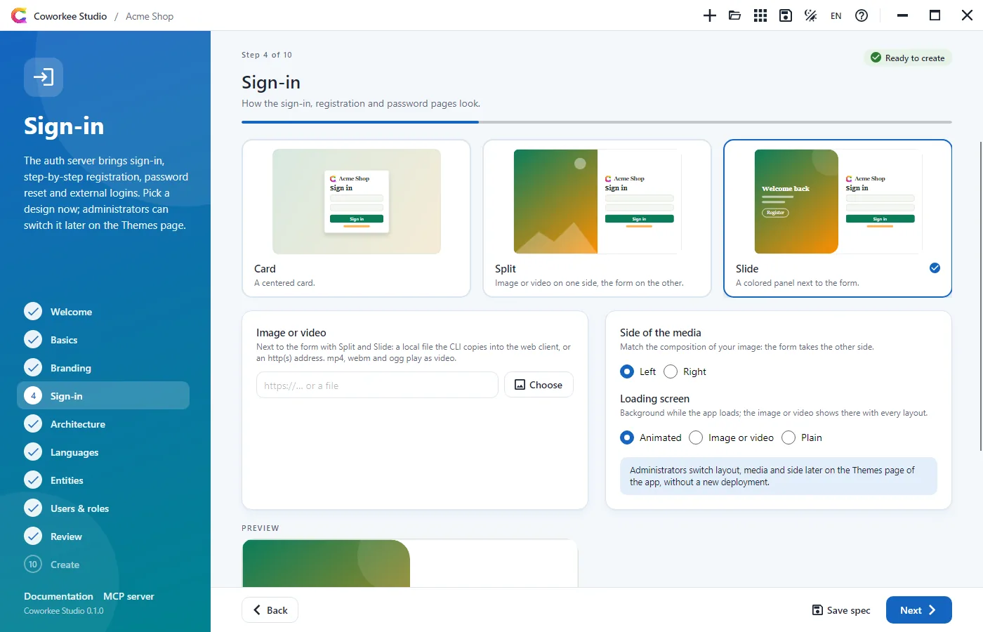 The design of the sign-in page